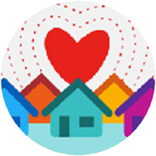 drawing of houses with a heart above